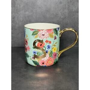 Rifle Paper Co. Anthropologie Garden Party "S” Monogram Initial Floral Mug